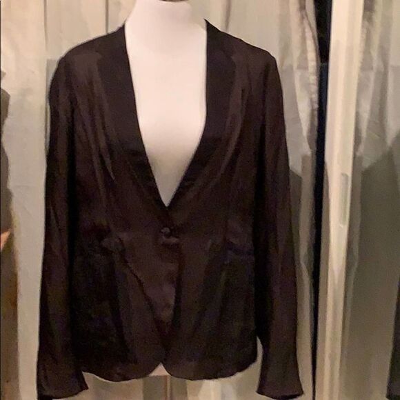 Nwot Robert Rodriguez Black Silk Tan Lined Open Front Blazer Women’s Size 8 - Picture 2 of 8